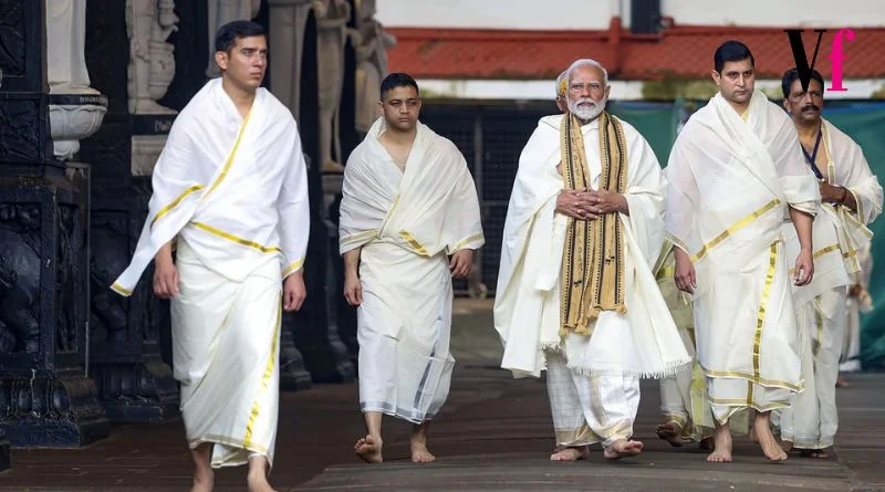Narendra Modi in Mundu Dress in Mandir